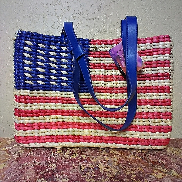 NWT. Scala PATRIOTIC FLAG Straw Shoulder Purse - Picture 10 of 13